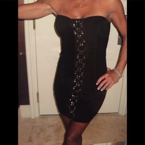 Flattering strapless black dress w some bling